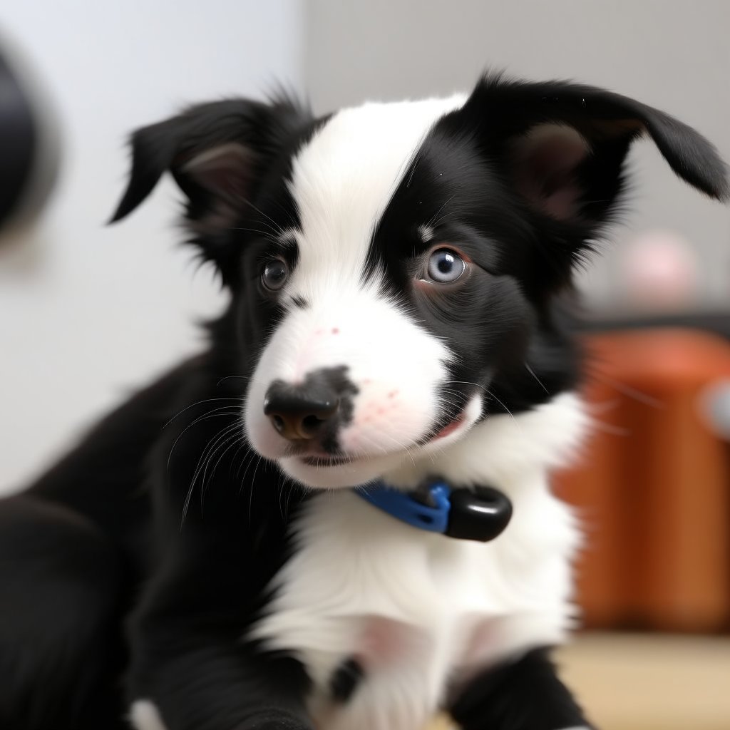 Border Collie puppy getting groomed with a brush