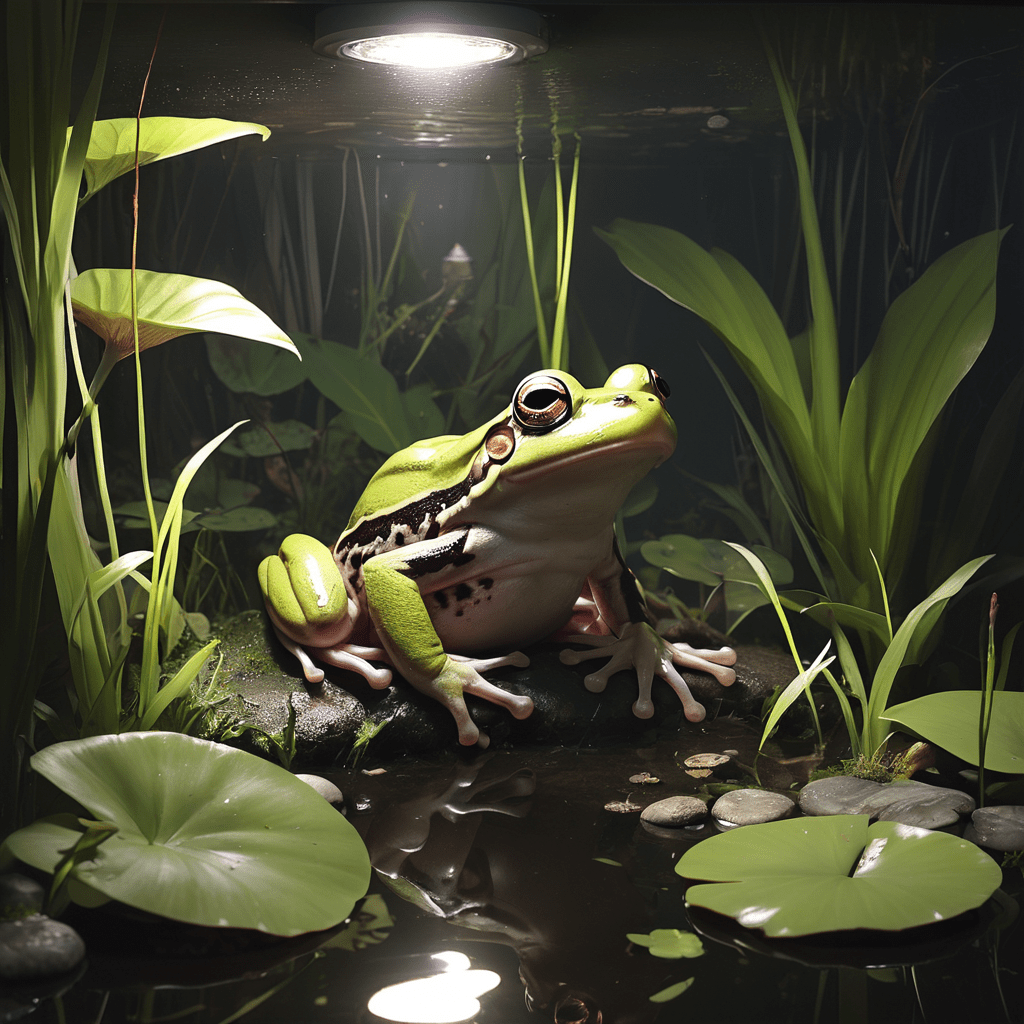 Frog habitat illuminated by UVB lighting