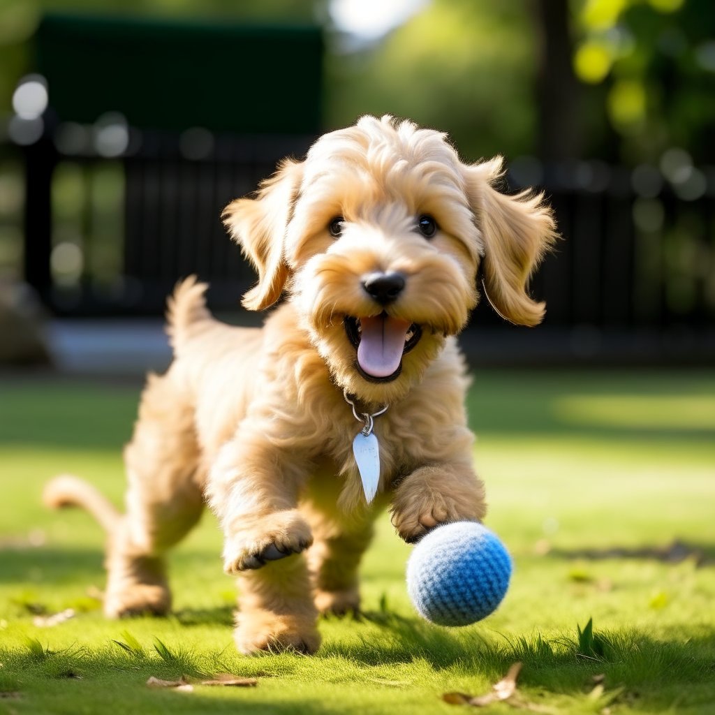 Goldendoodle Puppy Playing Fetch