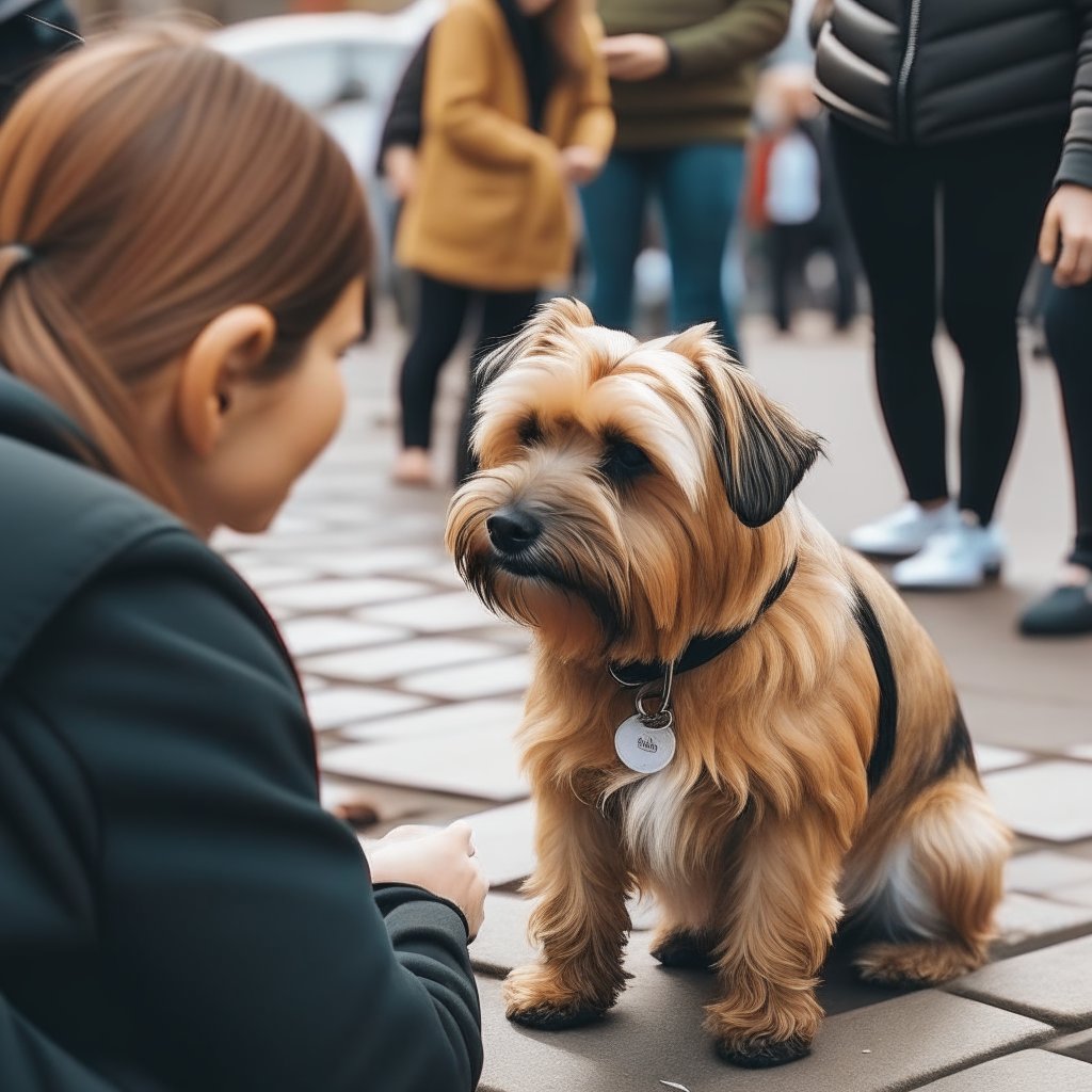 Couple meeting a dog in person for adoption.