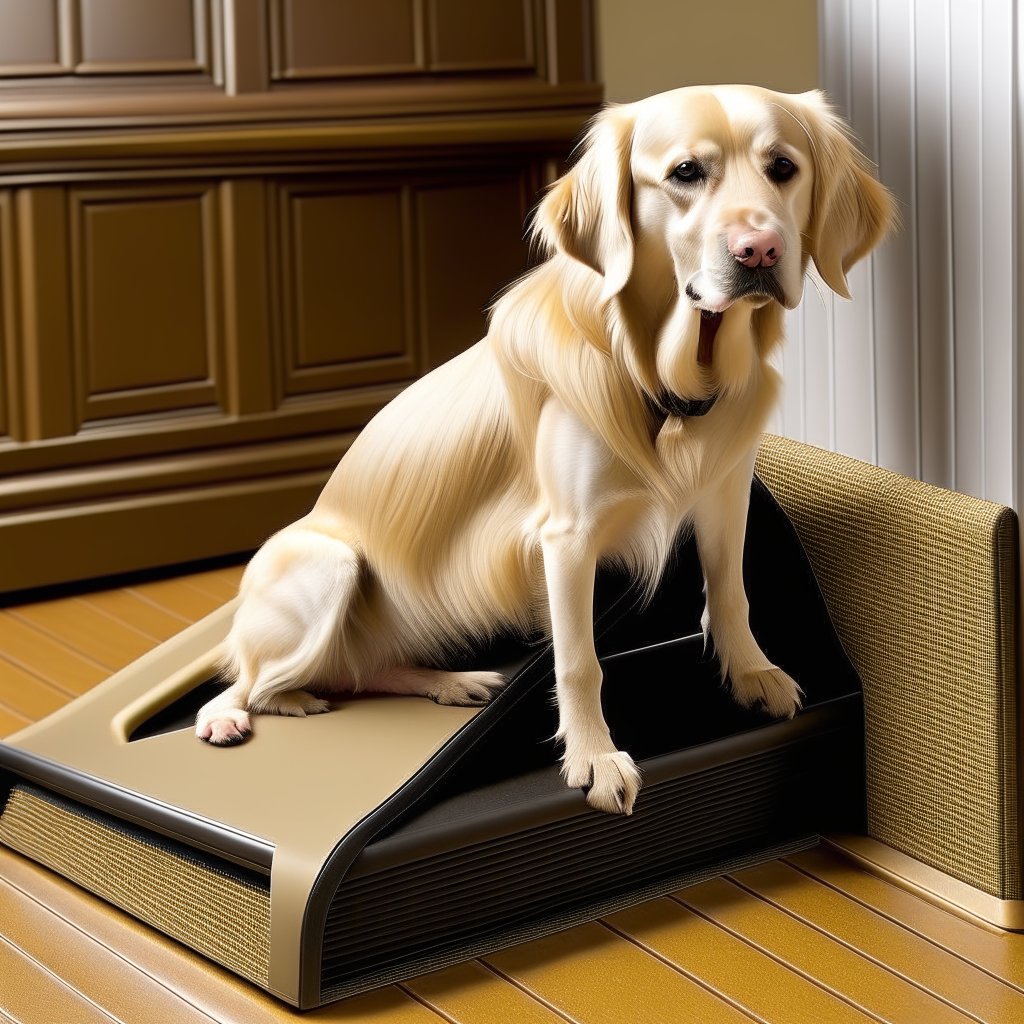 A dog confidently walks on a non-slip surface dog ramp.